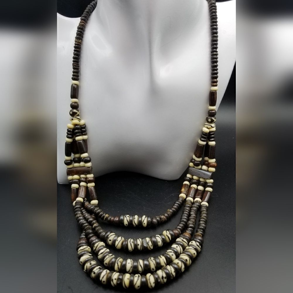 Native wooden heishi beaded natural necklace N438